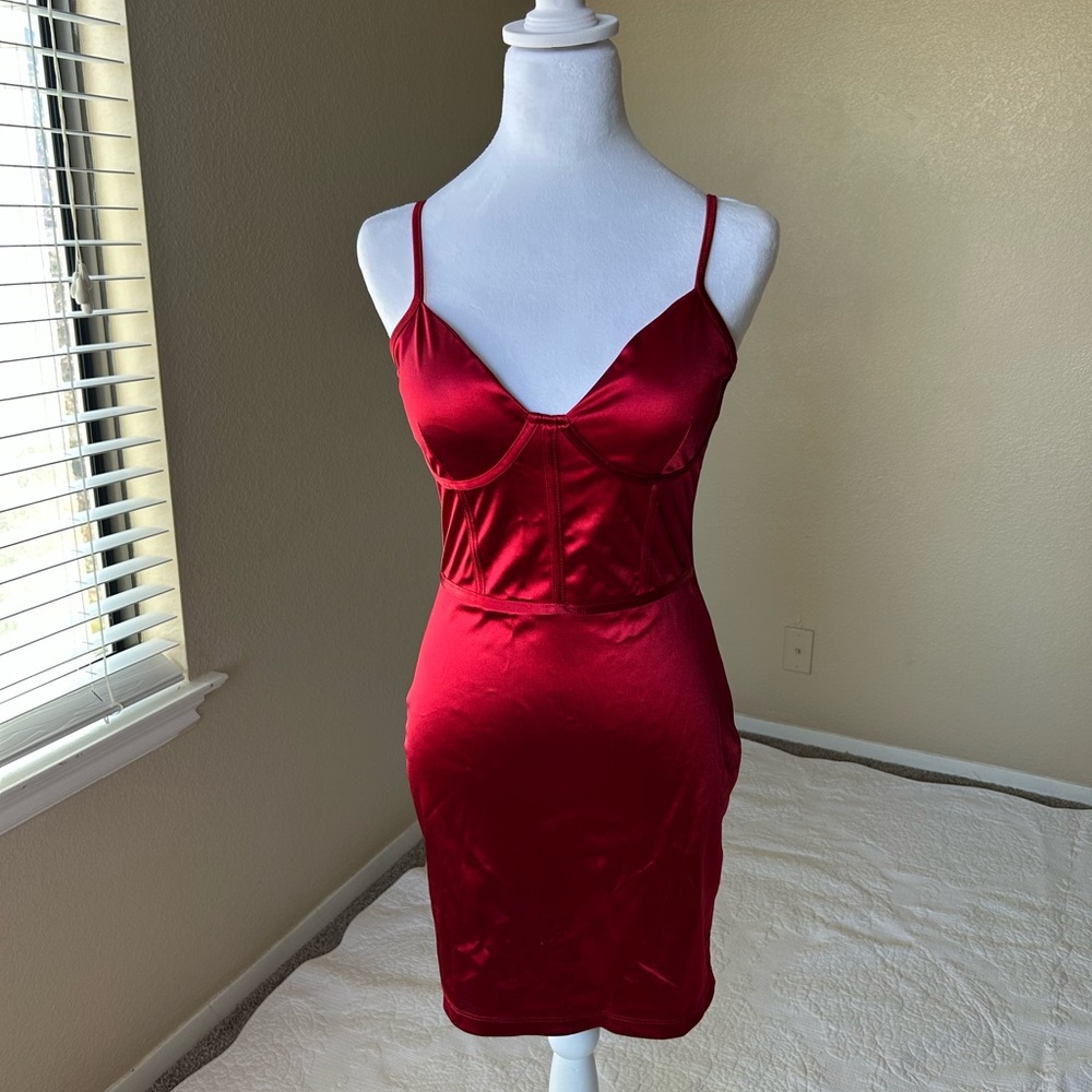 Wet Seal Elegant Red Satin Dress
